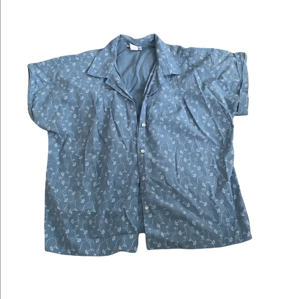 Blair | Vintage Short Sleeve Button Down Shirt Large Light Blue Tiny Floral - Picture 3 of 8